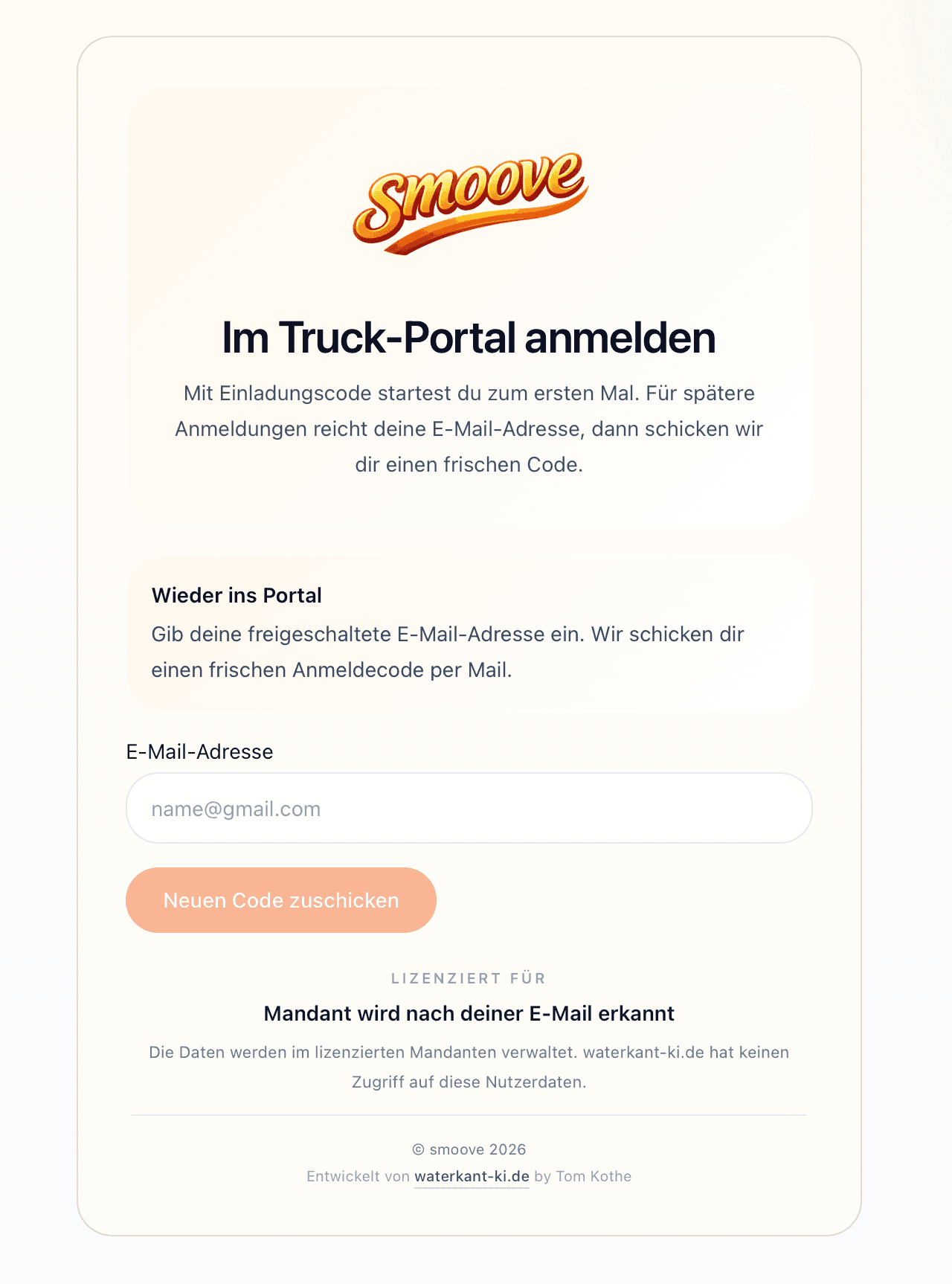 Mobile Login-Ansicht von SMOOVE auf dem Smartphone für den schnellen Einstieg in die Eventorganisation unterwegs
